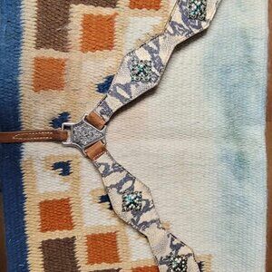 Jaf Tack Rockin A head Stall, Wither Strap, and Breast collar - snake skin bling